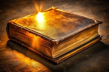 Book with aged leather binding and cracked pages