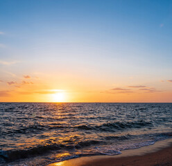 Landscape horizon viewpoint panorama summer shore sea beach nobody wind wave cool holiday look calm big sunset sky twilight evening on day time nature tropical coast beautiful ocean water travel