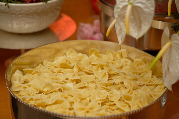 farfalle, bowl with pasta, bowtie, butterfly pasta, bowtie pasta, cooked pasta, farfalle, italian food, cooked pasta, tie pasta, pasta farfalle salad, bow-tie pasta dish, buffet catering food