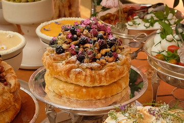 pancakes with blueberries, duo of puffed and caramelized brie, puffed brie, thanksgiving day, thanksgiving, thanksgiving meal