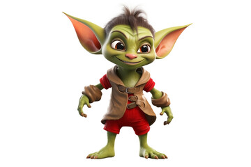 Full Body Cute Goblin PNG isolated Sneaky Green Goblin Female on white and transparent background - Fantasy Mythical Creature Adventure Dungeon game Assets