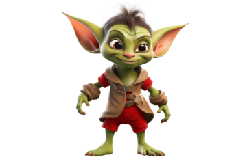 Full Body Cute Goblin PNG isolated Sneaky Green Goblin Female on white and transparent background - Fantasy Mythical Creature Adventure Dungeon game Assets