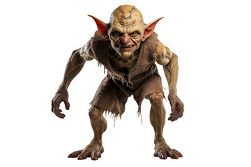 Full Body Goblin PNG isolated Sneaky Green Monster on white and transparent background - Fantasy Mythical Creature Adventure Dungeon game Assets