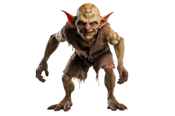 Full Body Goblin PNG isolated Sneaky Green Monster on white and transparent background - Fantasy Mythical Creature Adventure Dungeon game Assets