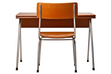 Bck View of a Classroom Wooden Desk and Chair PNG isolated on white and transparent background - School Furniture Education Workspace Study environment Back to school concept
