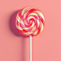 Vibrant swirled lollipop against a pink background, capturing the essence of sweetness and nostalgia, perfect for candy-themed designs.