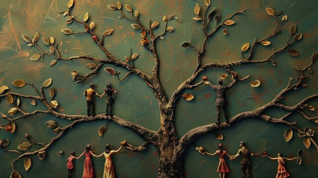 family tree with figures of people holding hands