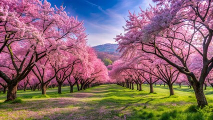 Obraz premium Pink Blossom Tree Tunnel, Springtime, Landscape, Nature, Flowers