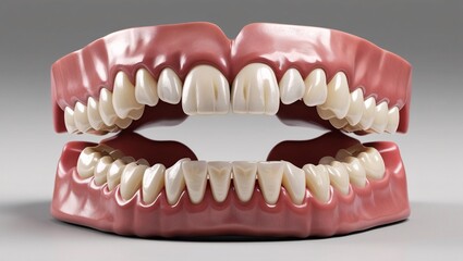 Obraz premium Model of a human mouth with teeth and gums for the upper and lower jaw.