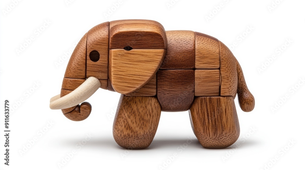 Wall mural a beautifully crafted wooden elephant toy, showcasing intricate design and warm tones, perfect for d