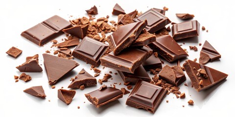 Shattered Dark Chocolate Bar Isolated on White Background, chocolate, bar, cocoa, sweet,