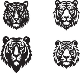 tiger head bundle silhouette vector art of illustration.