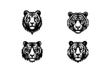 tiger head bundle silhouette vector art of illustration.