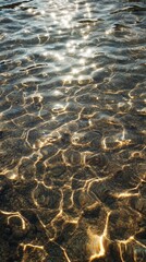 Serenity on the Water: The Tranquil Effect of Sunlight Playing on Clear Ripples, Ideal Background for Relaxation and Nature-Inspired Concepts.