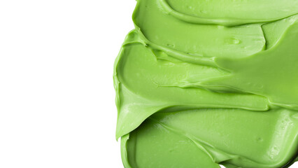 Swatch texture of green cream cray kaolin cosmetics for face and body on a white isolated...