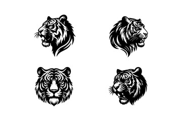 tiger head bundle silhouette vector art of illustration.