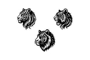 tiger head bundle silhouette vector art of illustration.
