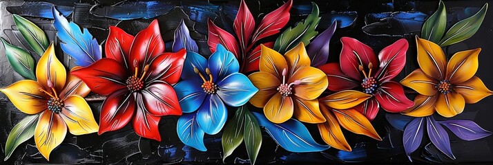 Obraz premium 3D flowers acrylic painting on canvas black 
