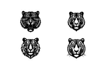 tiger head bundle silhouette vector art of illustration.