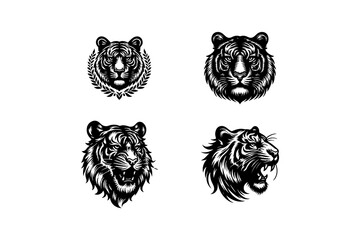 tiger head bundle silhouette vector art of illustration.