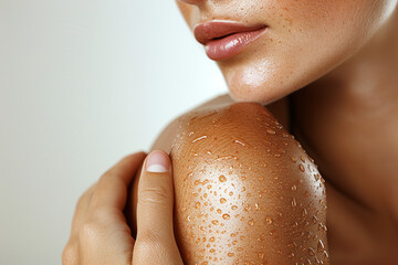 Close up photo of a girl showing her shoulders, suitable for use in skincare product advertisements