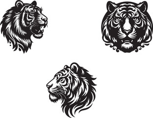 tiger head bundle silhouette vector art of illustration.