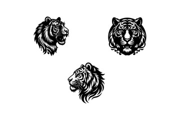 tiger head bundle silhouette vector art of illustration.