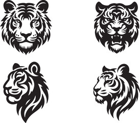 tiger head bundle silhouette vector art of illustration.