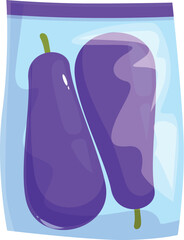 Two fresh aubergines sitting in plastic wrap, illustrating the concept of healthy eating