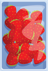 Naklejka premium Plastic tray full of fresh strawberries, ready to be sold at the market