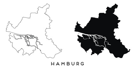 Hamburg map outline and black silhouette vector