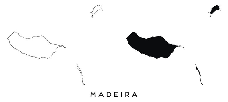 Madeira map outline and black silhouette vector