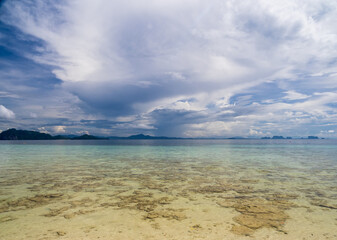 Landscape beautiful summer panorama horizon look view tropical shore open sea beach cloud clean  blue sky background calm nature ocean wave water nobody travel at Koh Kradan Trang Thailand day time