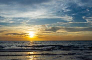 Landscape horizon viewpoint panorama summer season sea beach nobody wind wave holiday calm sunset sky evening day time look calm nature tropical beautiful ocean water travel Koh Muk Trang Thailand