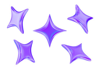 3d neon purple sparkle star set. Stock vector illustration on isolated background.