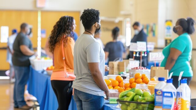 A community health fair with booths on nutrition, exercise, and mental health resources