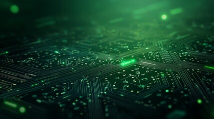 Green Circuit Board Close-up with Lights