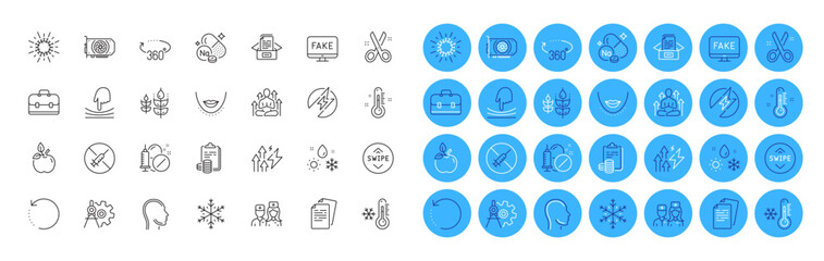 Fototapeta premium Electric energy, Swipe up and Portfolio line icons pack. 360 degrees, Fake news, Chin web icon. Gluten free, No vaccine, Cut pictogram. Sodium mineral, Doctor, Documents box. Vector