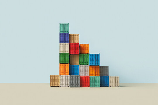 Aluminium cargo stacked in vertical rows from lowest to highest