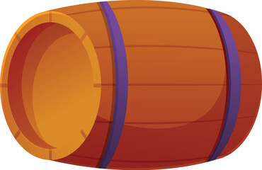 Wooden barrel is lying on its side, suggesting it is full of a beverage like beer or wine and ready for storage