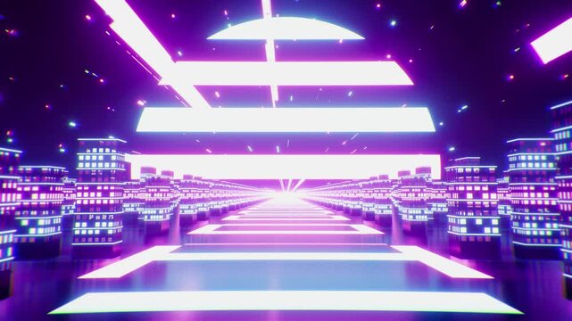 Glowing Neon Lights Retro City Background VJ Loop