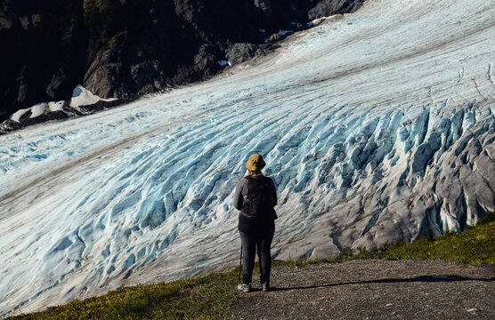 Hiker and glacier view 