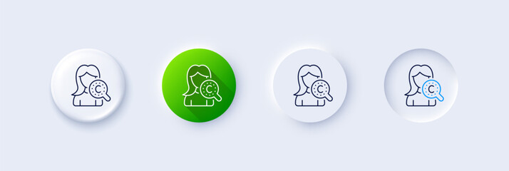 Collagen skin line icon. Neumorphic, Green gradient, 3d pin buttons. Cream care sign. Cosmetic lotion symbol. Line icons. Neumorphic buttons with outline signs. Vector