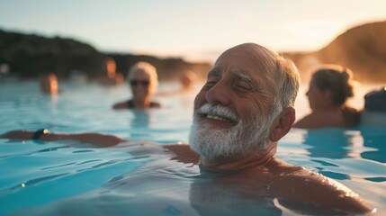 Senior Man Relaxing in Thermal Pool
