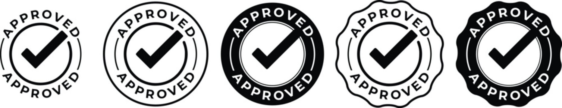 Approved stamp vector set in black color. Suitable for apps and website UI designs
