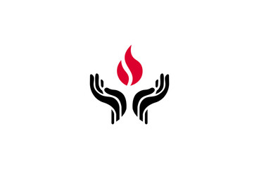 Vector illustration of silhouette of hands holding fire in minimalist style