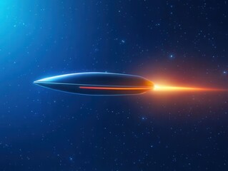Obraz premium Futuristic spacecraft soars through star-studded galaxy with fiery propulsion