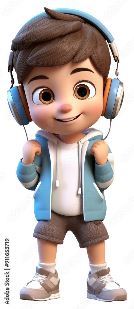 Wall mural png boy listening music headphones cartoon cute.