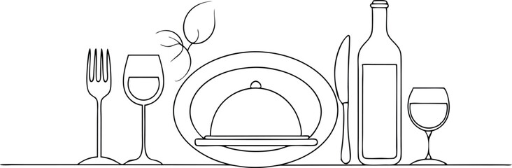 Minimalistic Dining Table Setup with Wine and Cutlery
