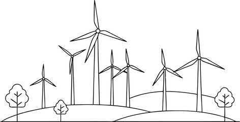Illustration of Wind Turbines on a Hillside Landscape © Designfly
